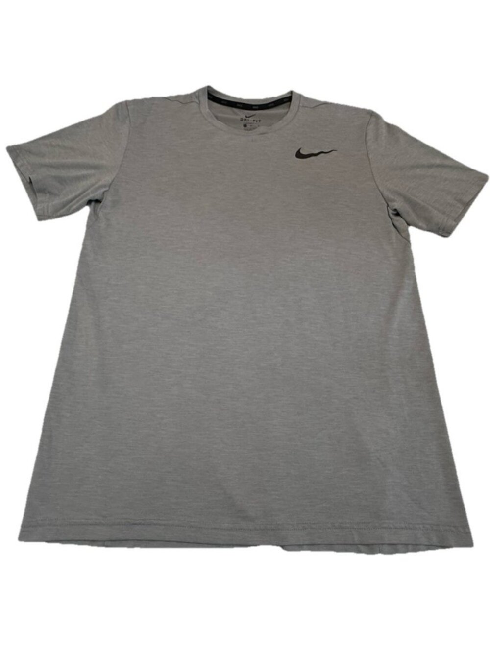 Nike Dri-FIT Shirt Mens Medium Gray Athletic Training Short Sleeve Swoosh Logo